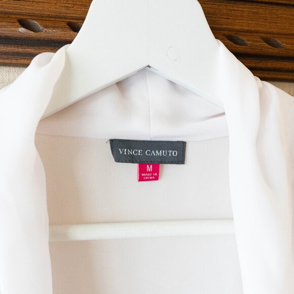 Vince Camuto Size Medium White Blush Draped Surplice Blouse Long Sleeve Chiffon - Picture 2 of 8